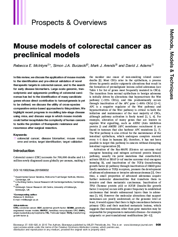 (PDF) Mouse models of colorectal cancer as preclinical models