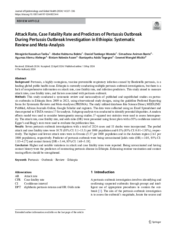 (PDF) Attack Rate, Case Fatality Rate and Predictors of Pertussis ...