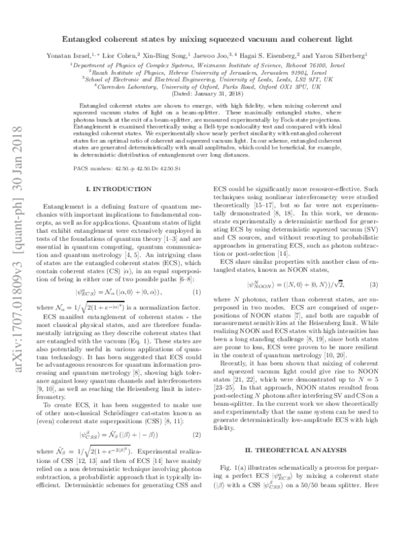 (PDF) Entangled coherent states created by mixing squeezed vacuum and ...