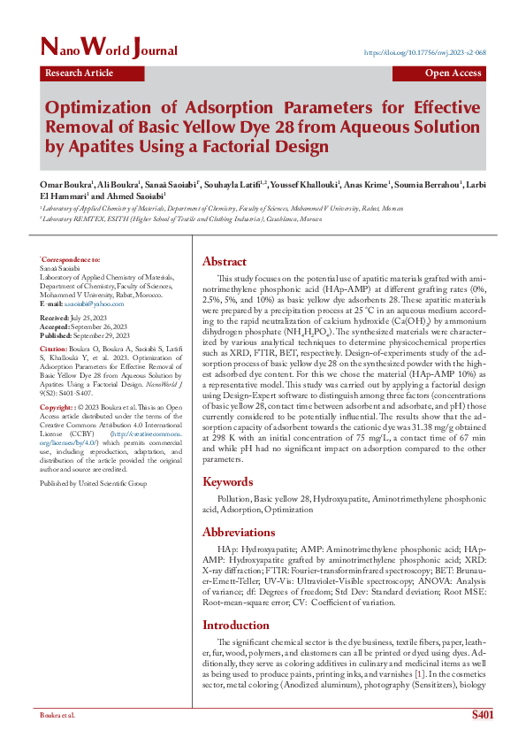 (PDF) Optimization of Adsorption Parameters for Effective Removal of ...