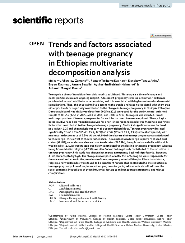 (PDF) Trends and factors associated with teenage pregnancy in Ethiopia ...