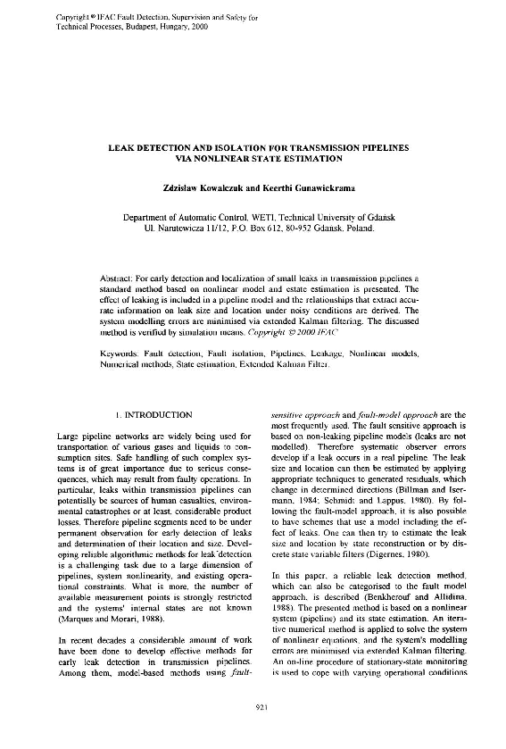(PDF) Leak Detection and Isolation for Transmission Pipelines via ...