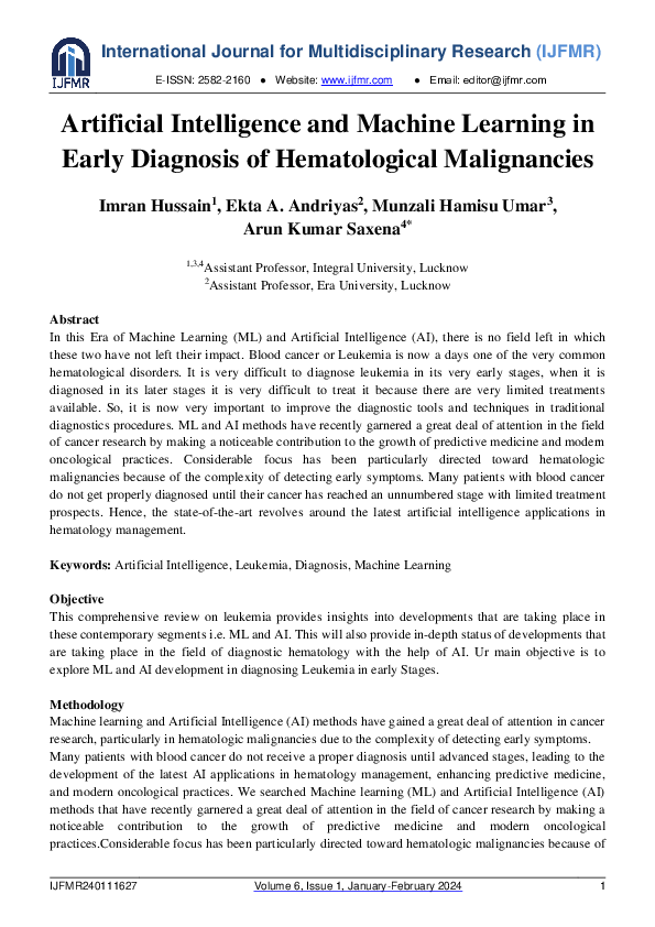 (PDF) Artificial Intelligence and Machine Learning in Early Diagnosis ...