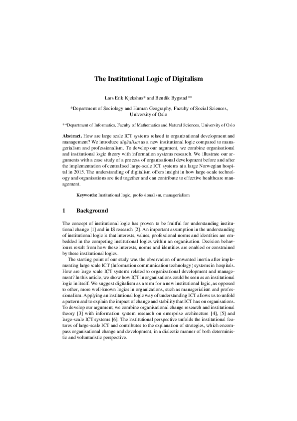 (PDF) The Institutional Logic of Digitalism