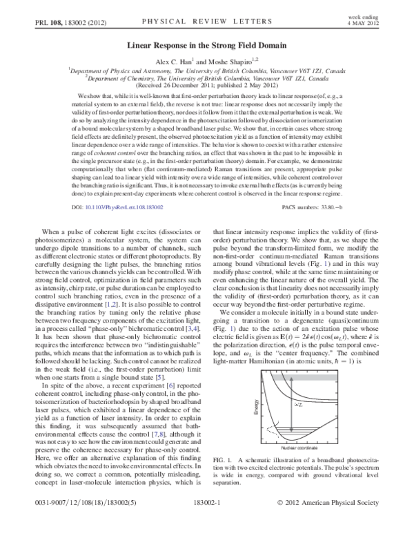 (PDF) Linear Response in the Strong Field Domain