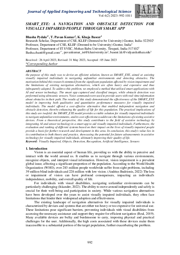 (PDF) Smart_Eye: A Navigation and Obstacle Detection for Visually ...