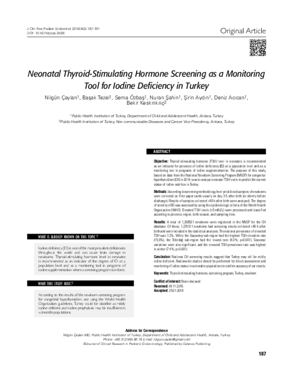(PDF) Neonatal Thyroid-Stimulating Hormone Screening as a Monitoring ...