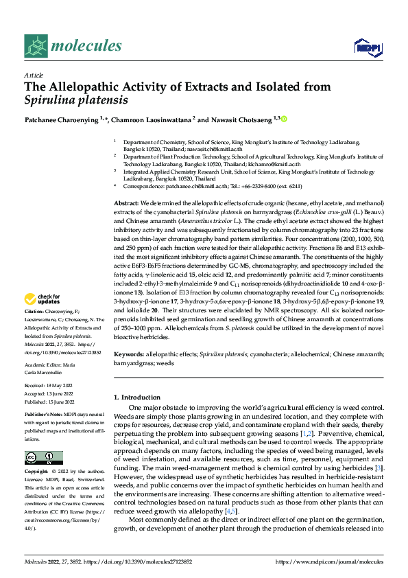 (PDF) The Allelopathic Activity of Extracts and Isolated from Spirulina ...