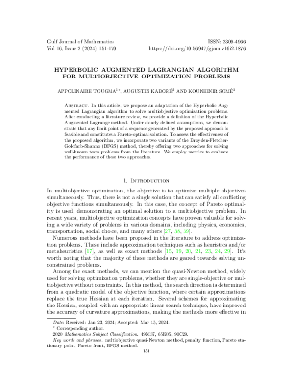 (PDF) Hyperbolic Augmented Lagrangian algorithm for multiobjective ...
