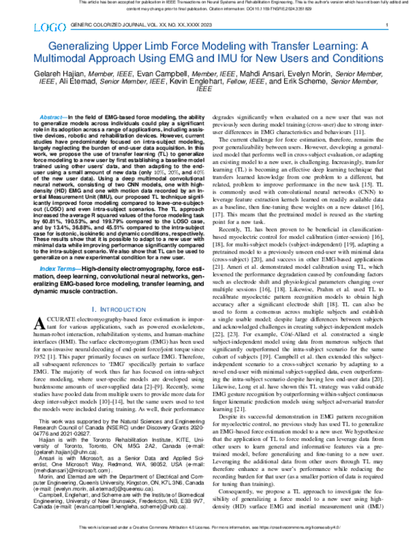 (PDF) Generalizing Upper Limb Force Modeling with Transfer Learning: A ...