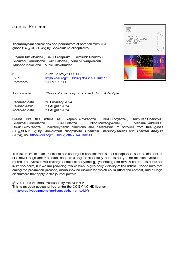 (PDF) Thermodynamic Functions and Parameters of Sorption from Flue ...