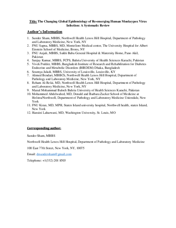 (PDF) The Changing Global Epidemiology of Re-emerging Human Monkeypox ...