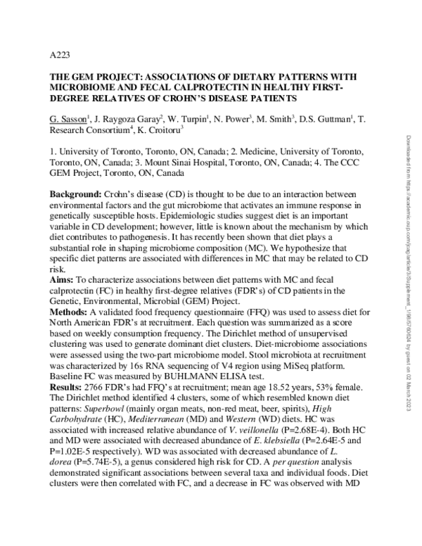 (PDF) A223 the Gem Project: Associations of Dietary Patterns with ...