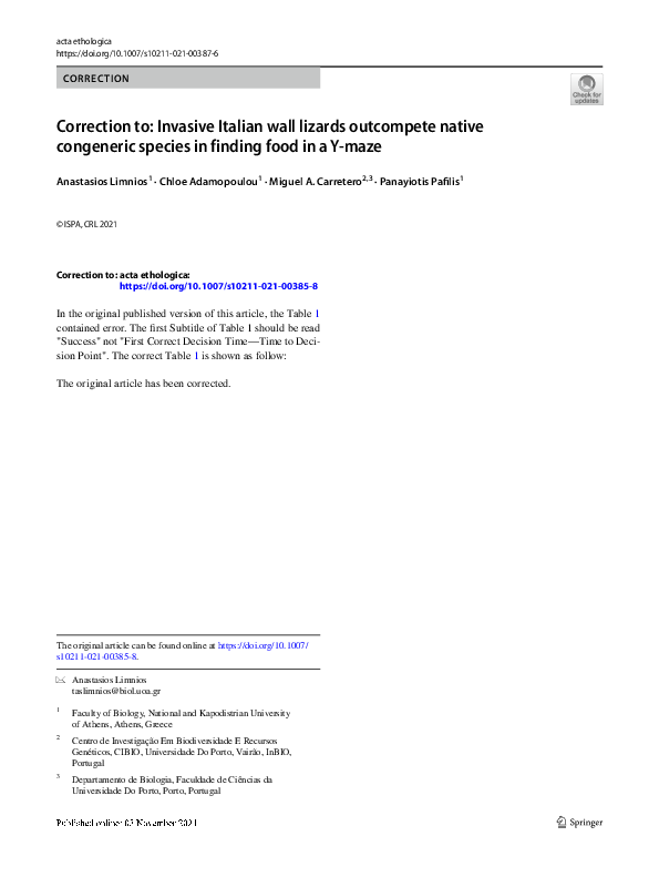 (PDF) Correction to: Invasive Italian wall lizards outcompete native ...