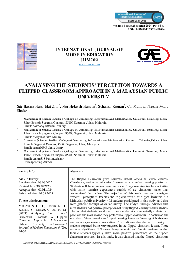 (PDF) Analysing the Students’ Perception Towards a Flipped Classroom ...