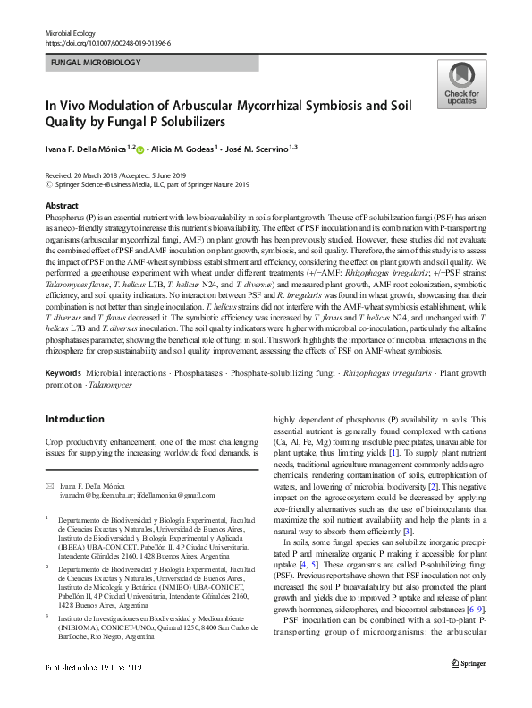 (PDF) In Vivo Modulation of Arbuscular Mycorrhizal Symbiosis and Soil ...