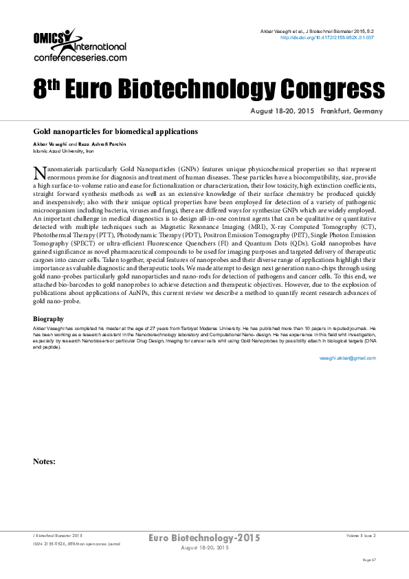 (PDF) Gold nanoparticles for biomedical applications