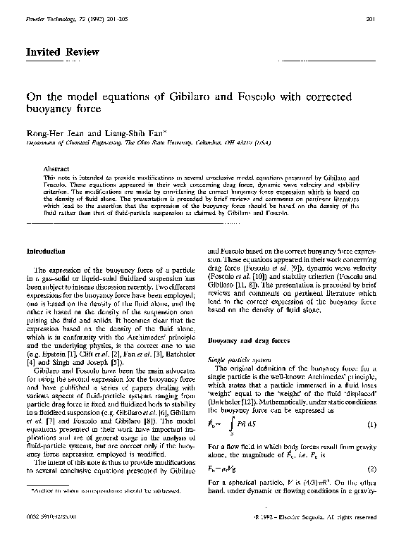(PDF) On the model equations of Gibilaro and Foscolo with corrected ...