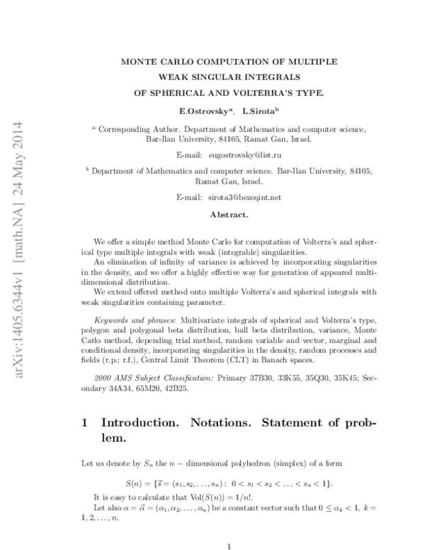 (PDF) Monte Carlo computation of multiple weak singular integrals of ...