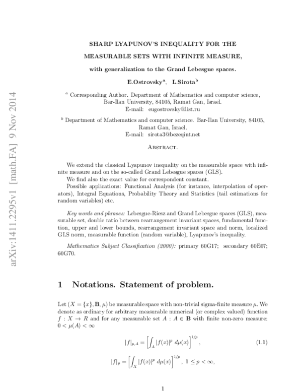 (PDF) Sharp Lyapunov's inequality for the measurable sets with infinite ...