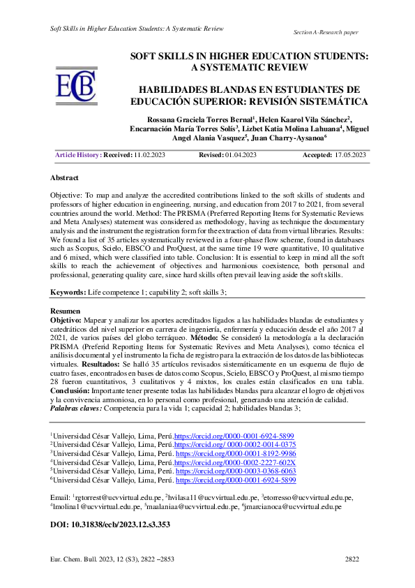 (PDF) SOFT SKILLS IN HIGHER EDUCATION STUDENTS: A SYSTEMATIC REVIEW ...