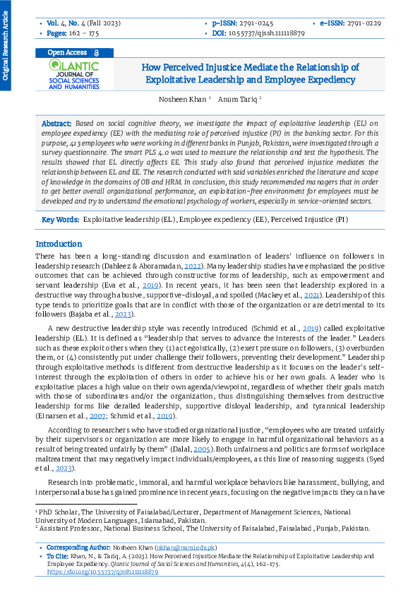 (PDF) How Perceived Injustice Mediate the Relationship of Exploitative ...