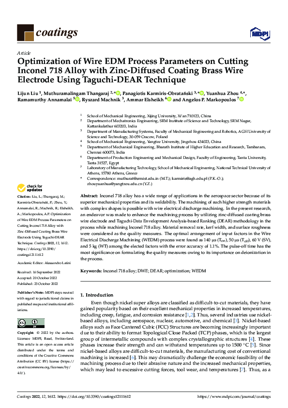 (PDF) Optimization of Wire EDM Process Parameters on Cutting Inconel ...