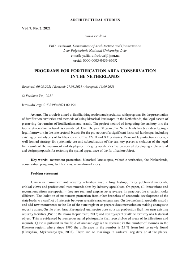 (PDF) Programs for Fortification Area Conservation in the Netherlands