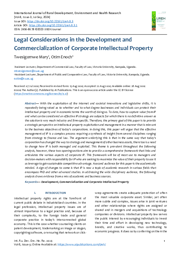 (PDF) Legal Considerations in the Development and Commercialization of ...