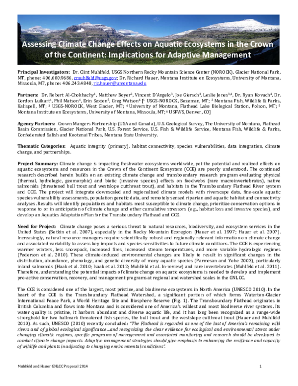 (PDF) Assessing Climate Change Effects on Aquatic Ecosystems in the ...