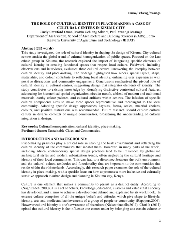 (PDF) The Role of Cultural Identity in Place-Making: A case of Cultural ...