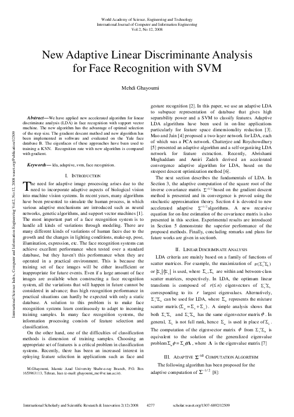 (PDF) New Adaptive Linear Discriminante Analysis For Face Recognition ...