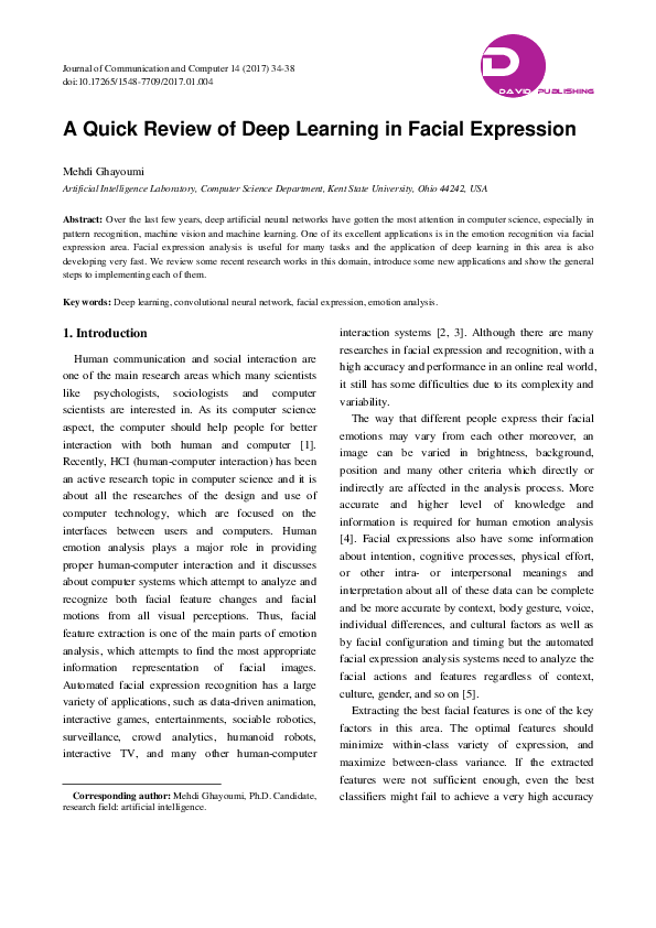 (PDF) A Quick Review of Deep Learning in Facial Expression
