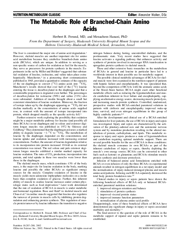 (PDF) The metabolic role of branched-chain amino acids
