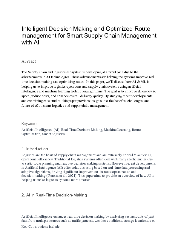 (PDF) Intelligent Decision Making and Optimized Route management for ...
