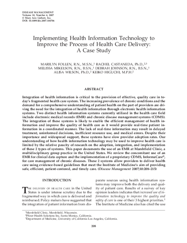 (PDF) Implementing Health Information Technology to Improve the Process ...