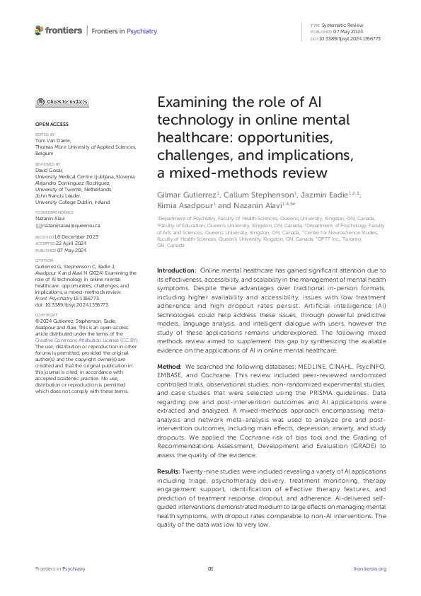 (PDF) Examining the role of AI technology in online mental healthcare ...