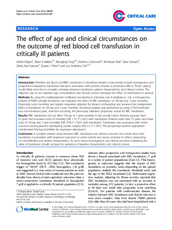 (PDF) The effect of age and clinical circumstances on the outcome of ...