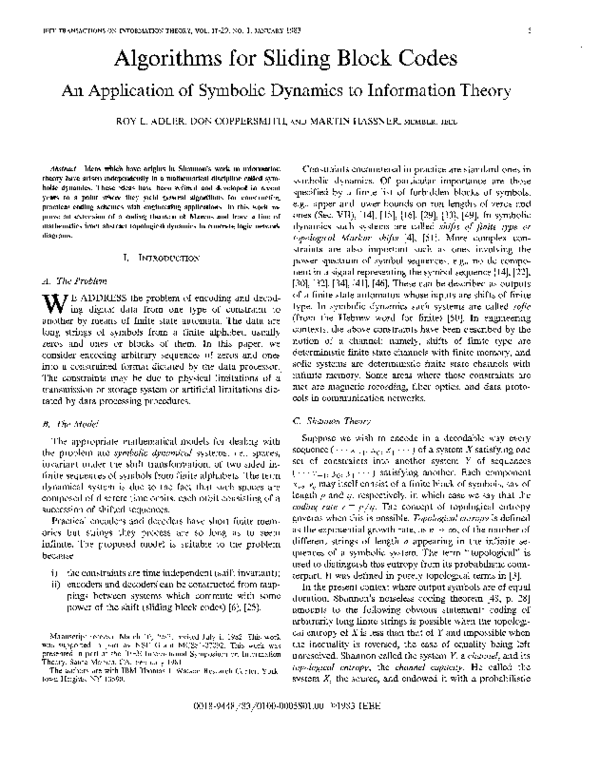 (PDF) Algorithms for sliding block codes - An application of symbolic ...