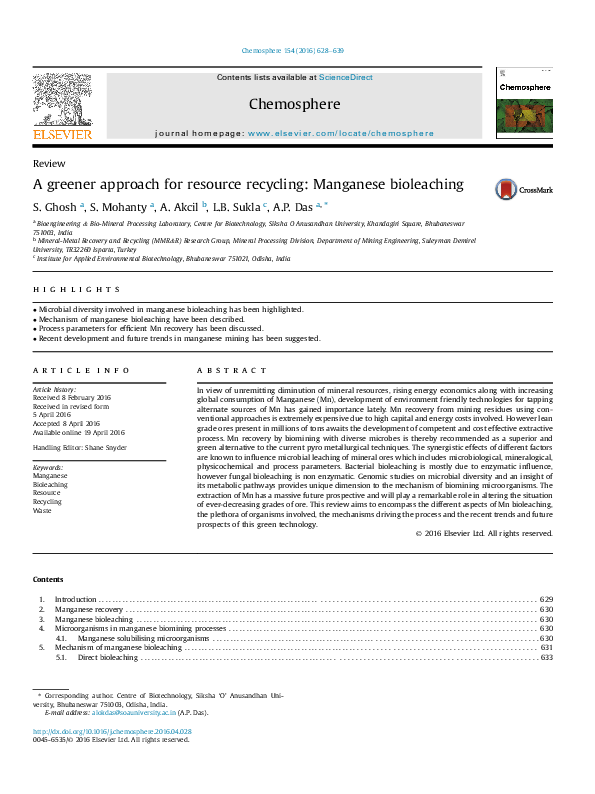 (PDF) A greener approach for resource recycling: Manganese bioleaching