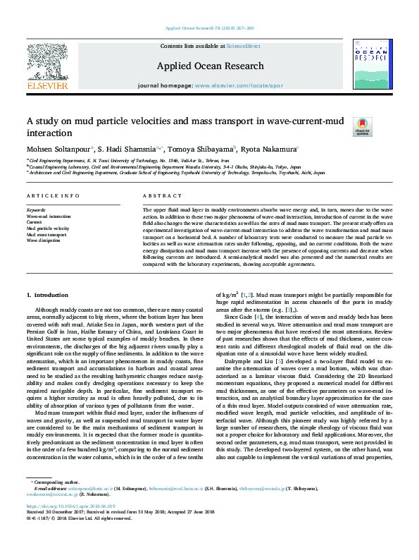 (PDF) A study on mud particle velocities and mass transport in wave ...