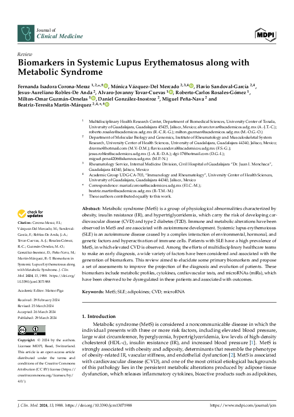 (PDF) Biomarkers in Systemic Lupus Erythematosus along with Metabolic ...
