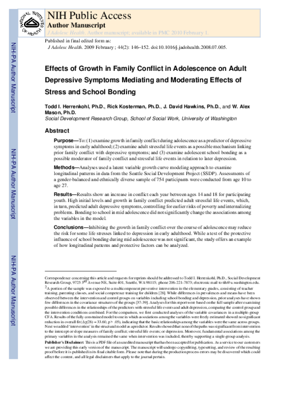 (PDF) Effects of Growth in Family Conflict in Adolescence on Adult ...