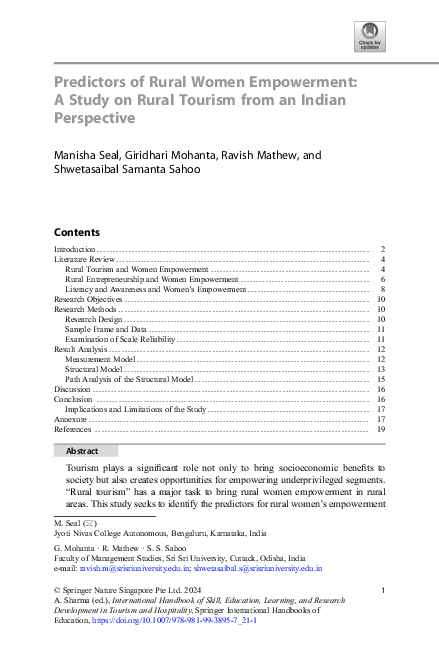 (PDF) Predictors of Rural Women Empowerment: A Study on Rural Tourism ...