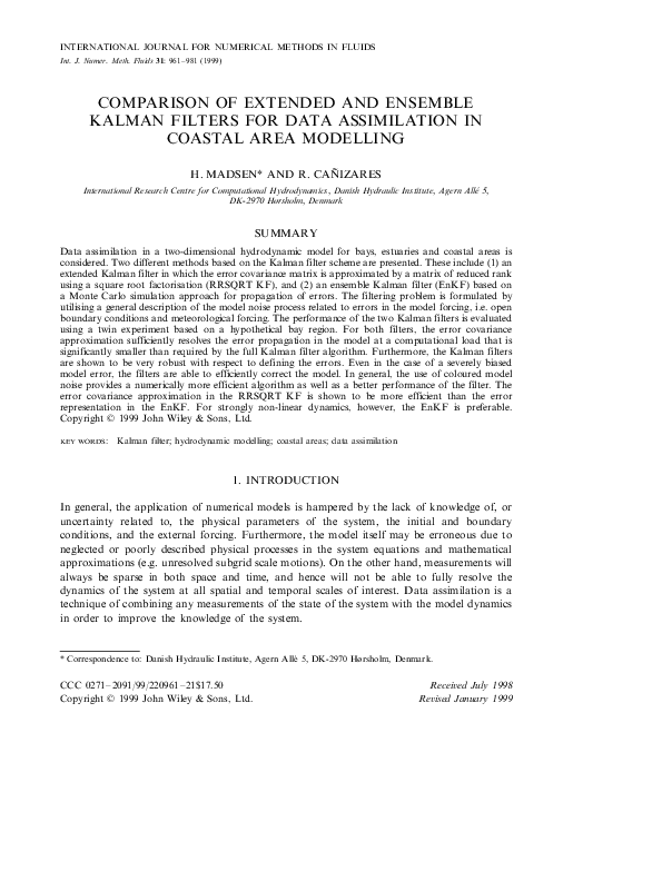 (PDF) Comparison of extended and ensemble Kalman filters for data ...
