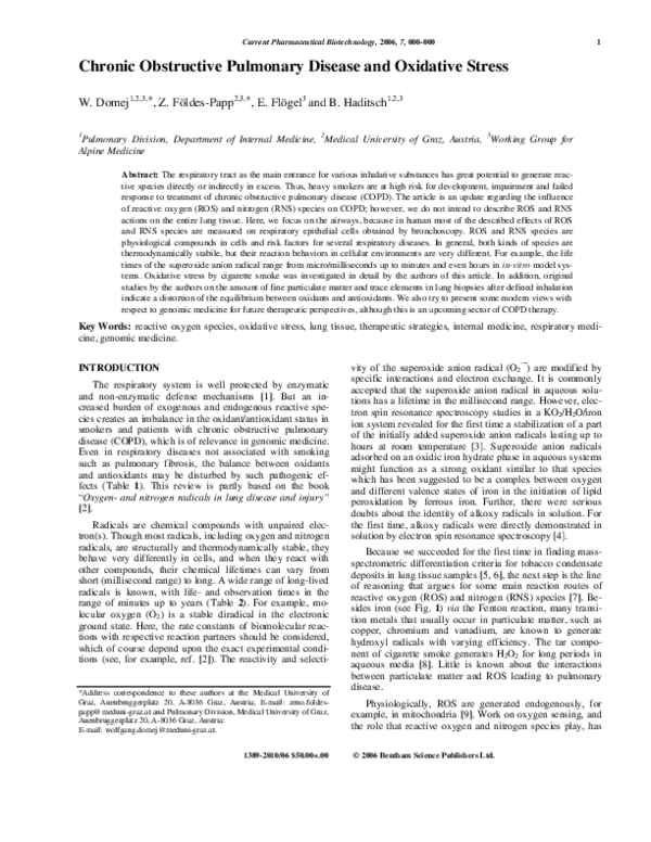 (PDF) Chronic Obstructive Pulmonary Disease and Oxidative Stress