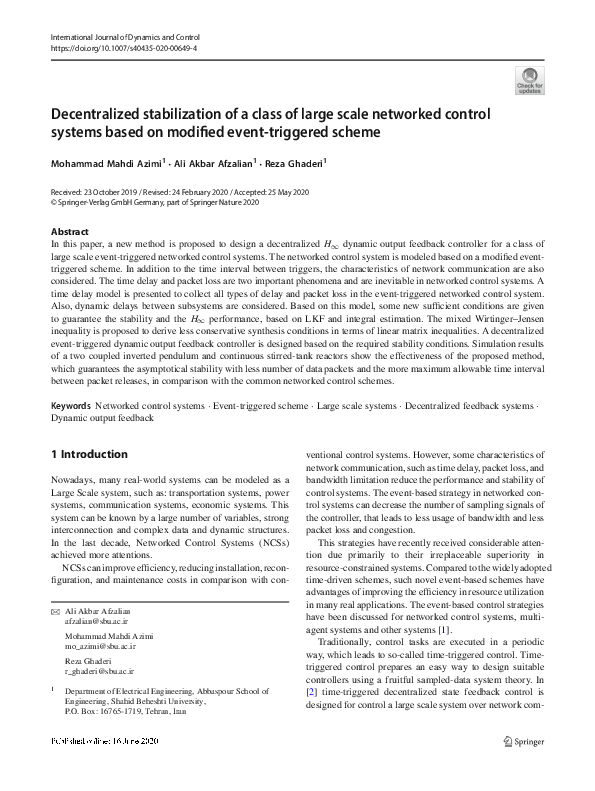 (PDF) Decentralized stabilization of a class of large scale networked ...