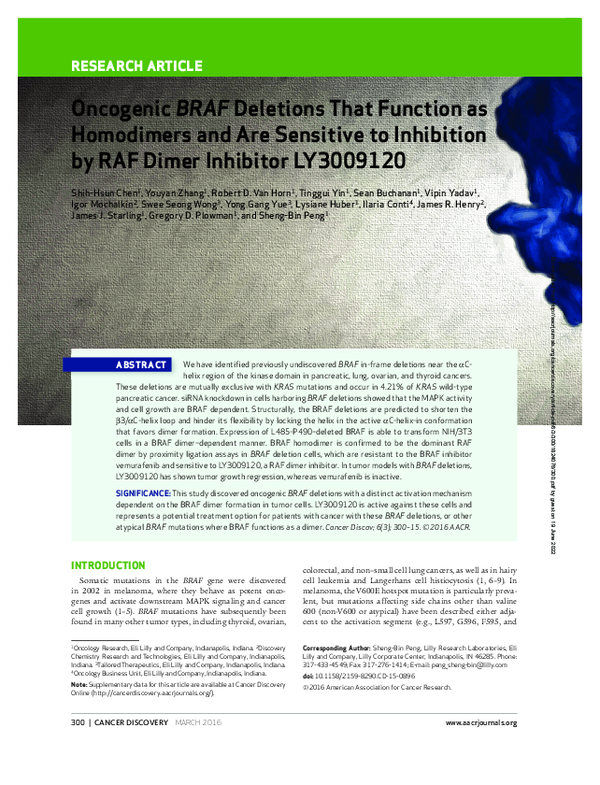 (PDF) Oncogenic BRaf Deletions That Function as Homodimers and Are ...