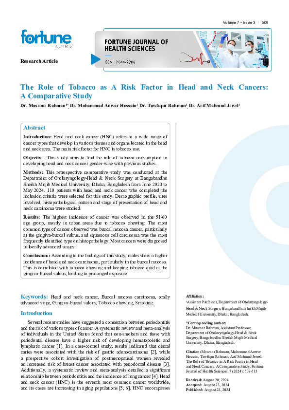 (PDF) The Role of Tobacco as A Risk Factor in Head and Neck Cancers: A ...