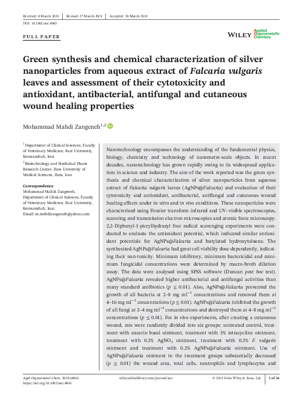 (PDF) Green synthesis and chemical characterization of silver ...